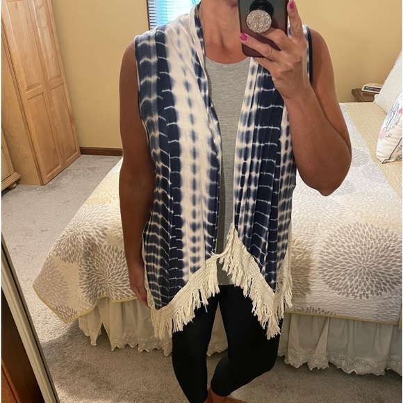 Tie-dye open front fringe cardigan size large - Picture 3 of 6